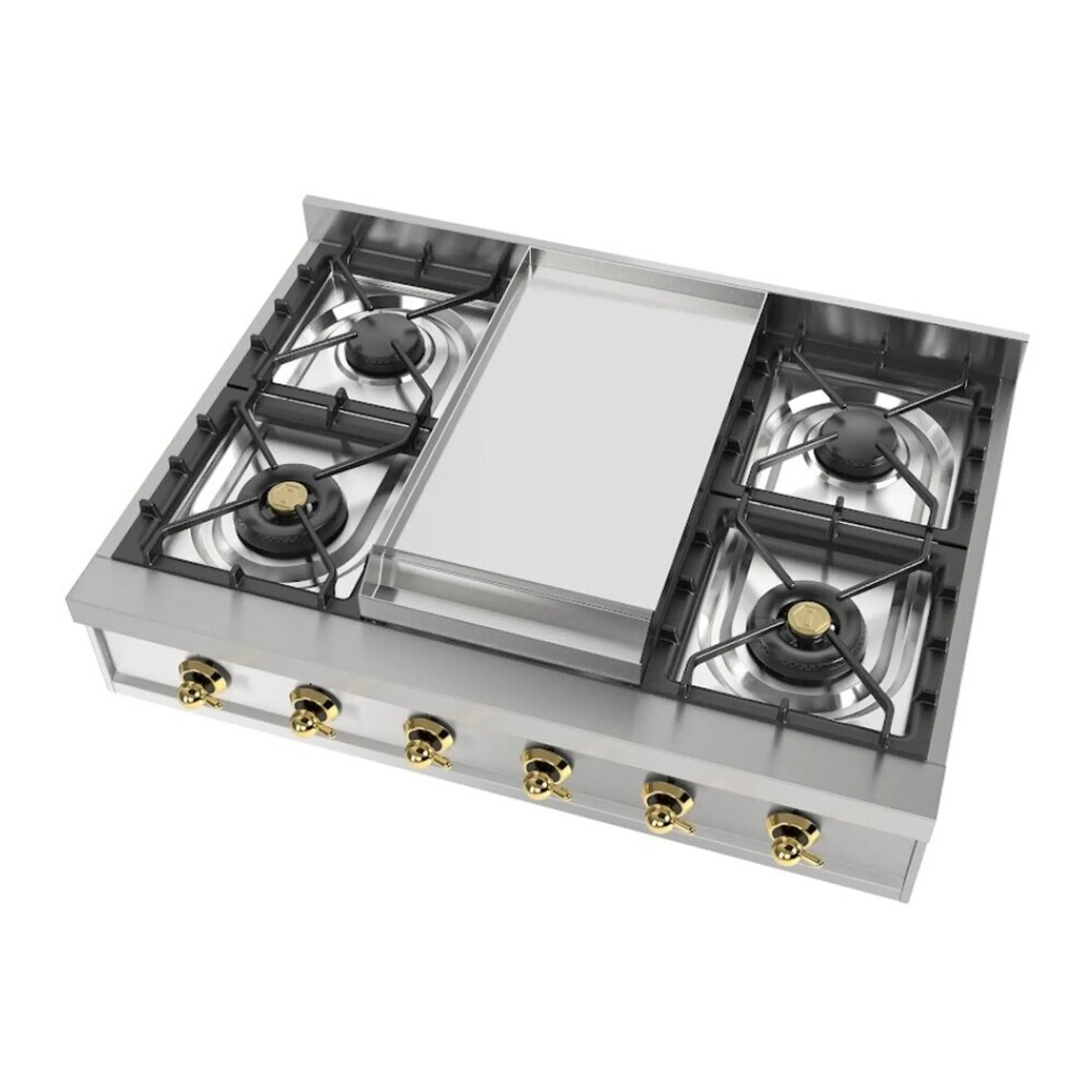 ILVE Nostalgie II 36 inch Built-In Natural Gas Rangetop with 6 Burners and Griddle, in Stainless Steel (UHCP36FNSSG) - Image 4