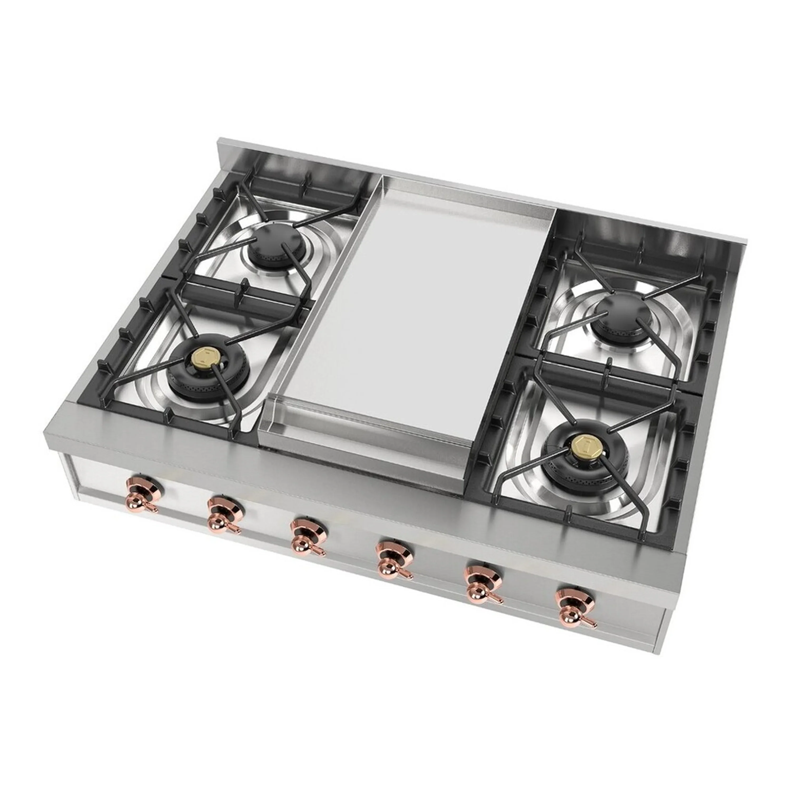 ILVE Nostalgie II 36 inch Built-In Propane Gas Rangetop with 6 Burners and Griddle, in Stainless Steel (UHCP36FNSSPLP) - Image 4
