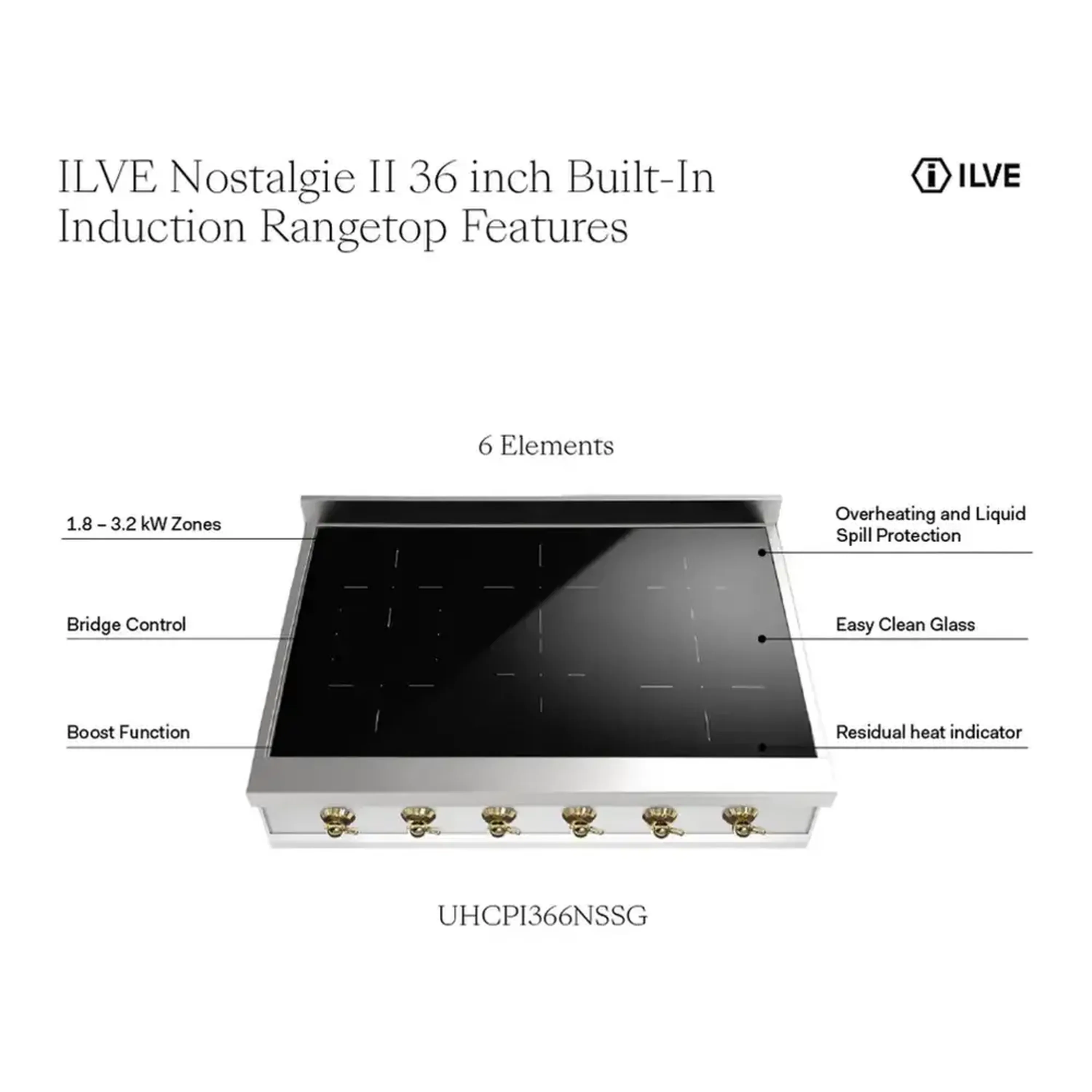 ILVE Nostalgie II 36 inch Built-In Induction Rangetop with 6 Elements (UHCPI366NSSC) - Image 9