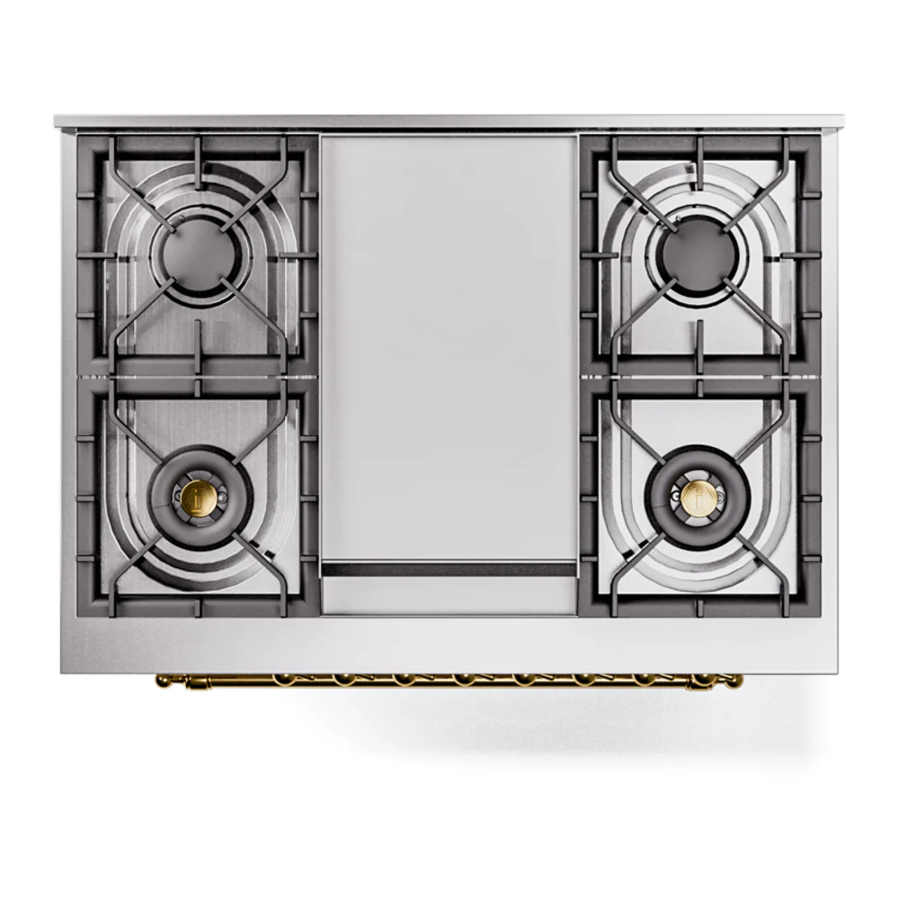 ILVE Nostalgie II 36-Inch Dual Fuel Freestanding Range in Blue Grey with Brass Trim (UP36FNMPBGGLP) - Image 5