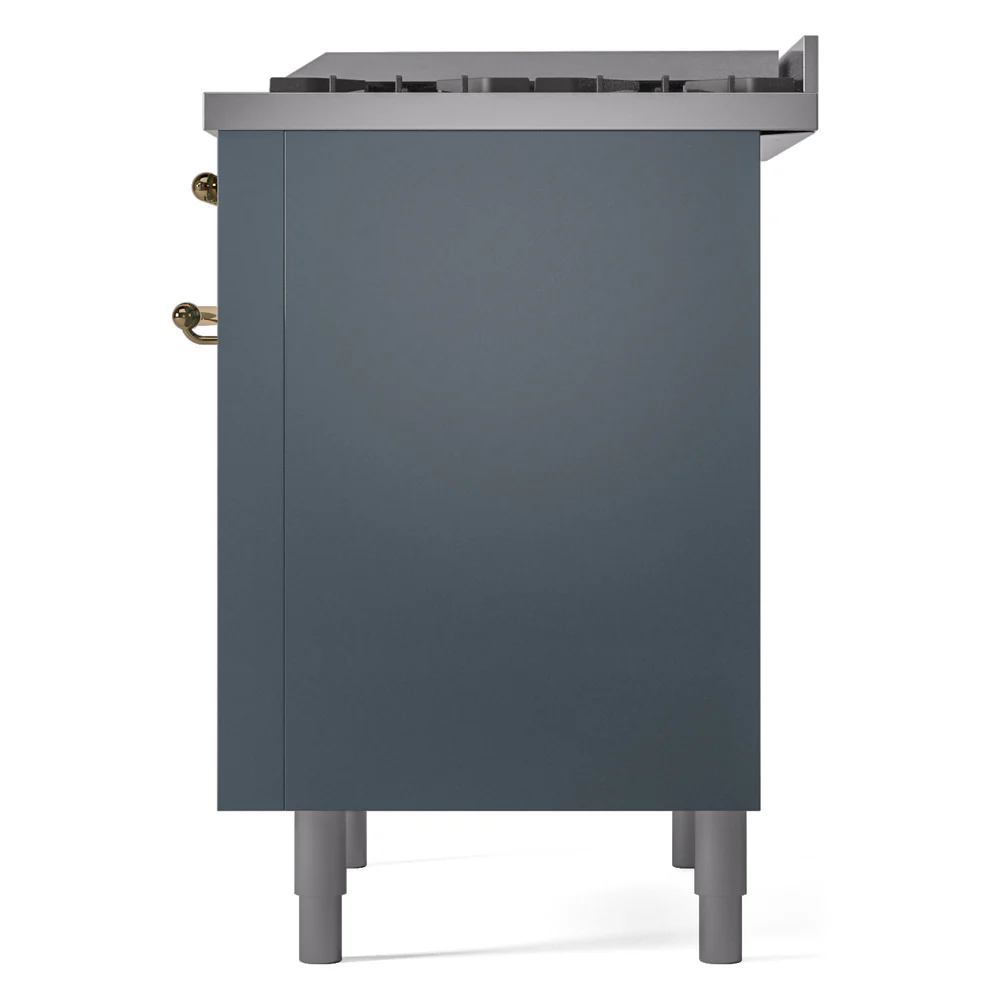 ILVE Nostalgie II 36-Inch Dual Fuel Freestanding Range in Blue Grey with Brass Trim (UP36FNMPBGGLP) - Image 8