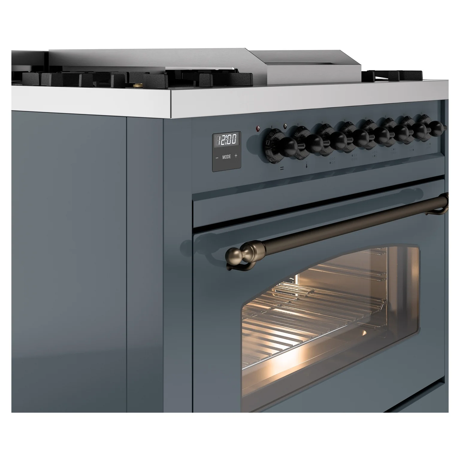 ILVE Nostalgie II 36-Inch Dual Fuel Freestanding Range in Blue Grey with Bronze Trim (UP36FNMPBGBLP) - Image 3
