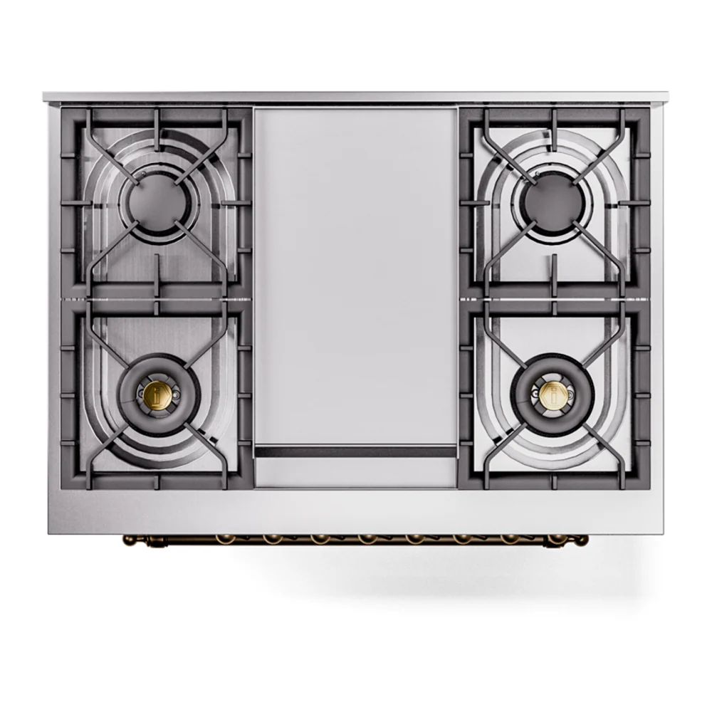 ILVE Nostalgie II 36-Inch Dual Fuel Freestanding Range in Blue Grey with Bronze Trim (UP36FNMPBGBLP) - Image 4