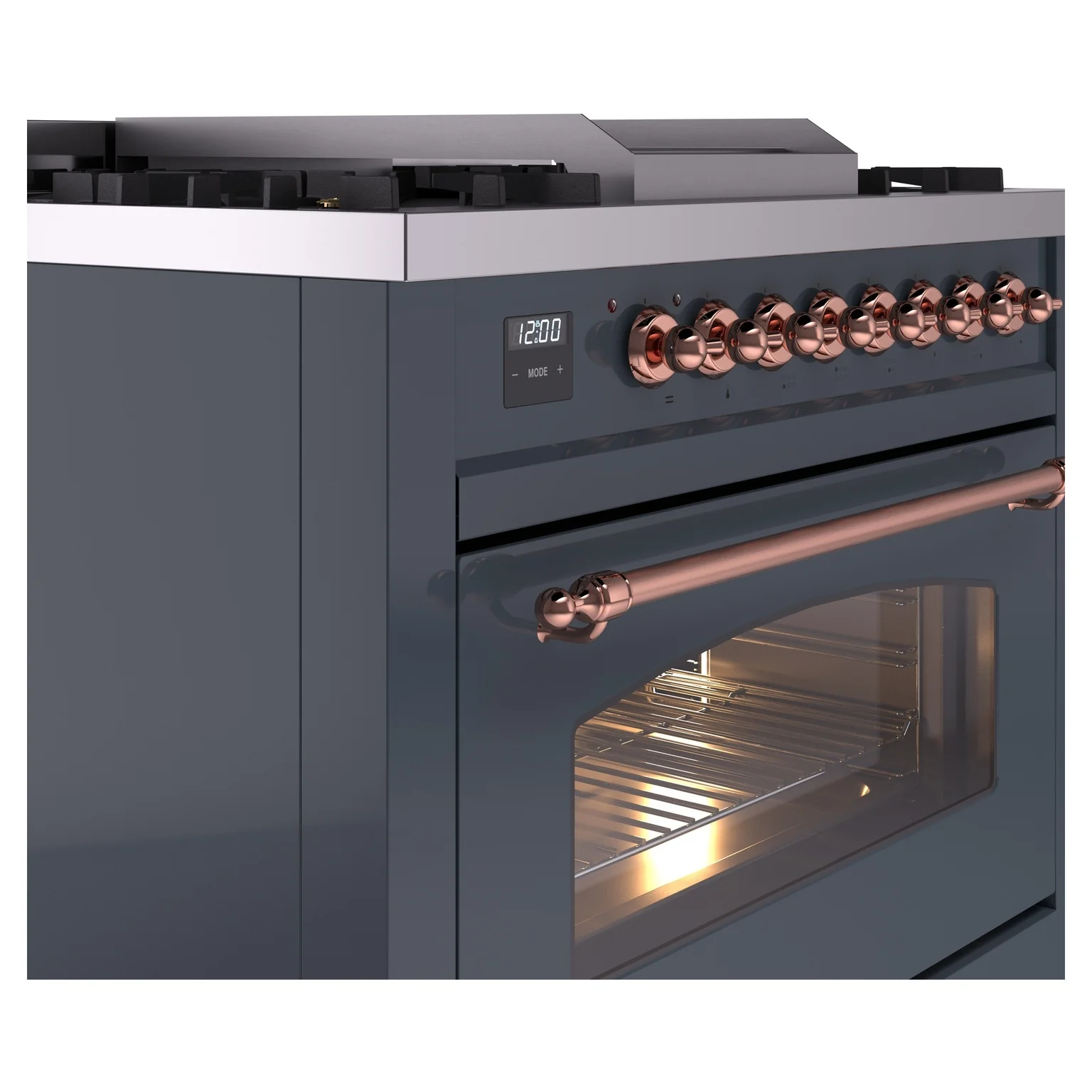 ILVE Nostalgie II 36-Inch Dual Fuel Freestanding Range in Blue Grey with Copper Trim (UP36FNMPBGPLP) - Image 3