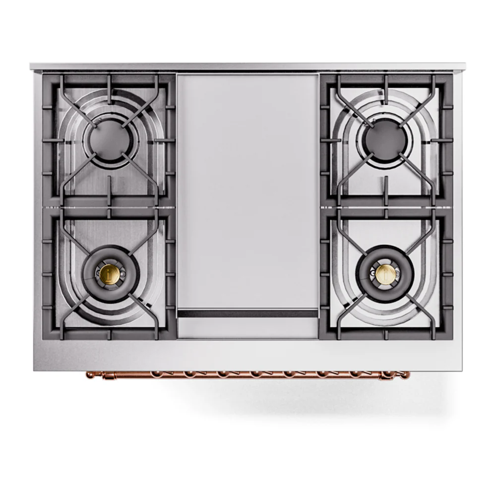 ILVE Nostalgie II 36-Inch Dual Fuel Freestanding Range in Blue Grey with Copper Trim (UP36FNMPBGPLP) - Image 6