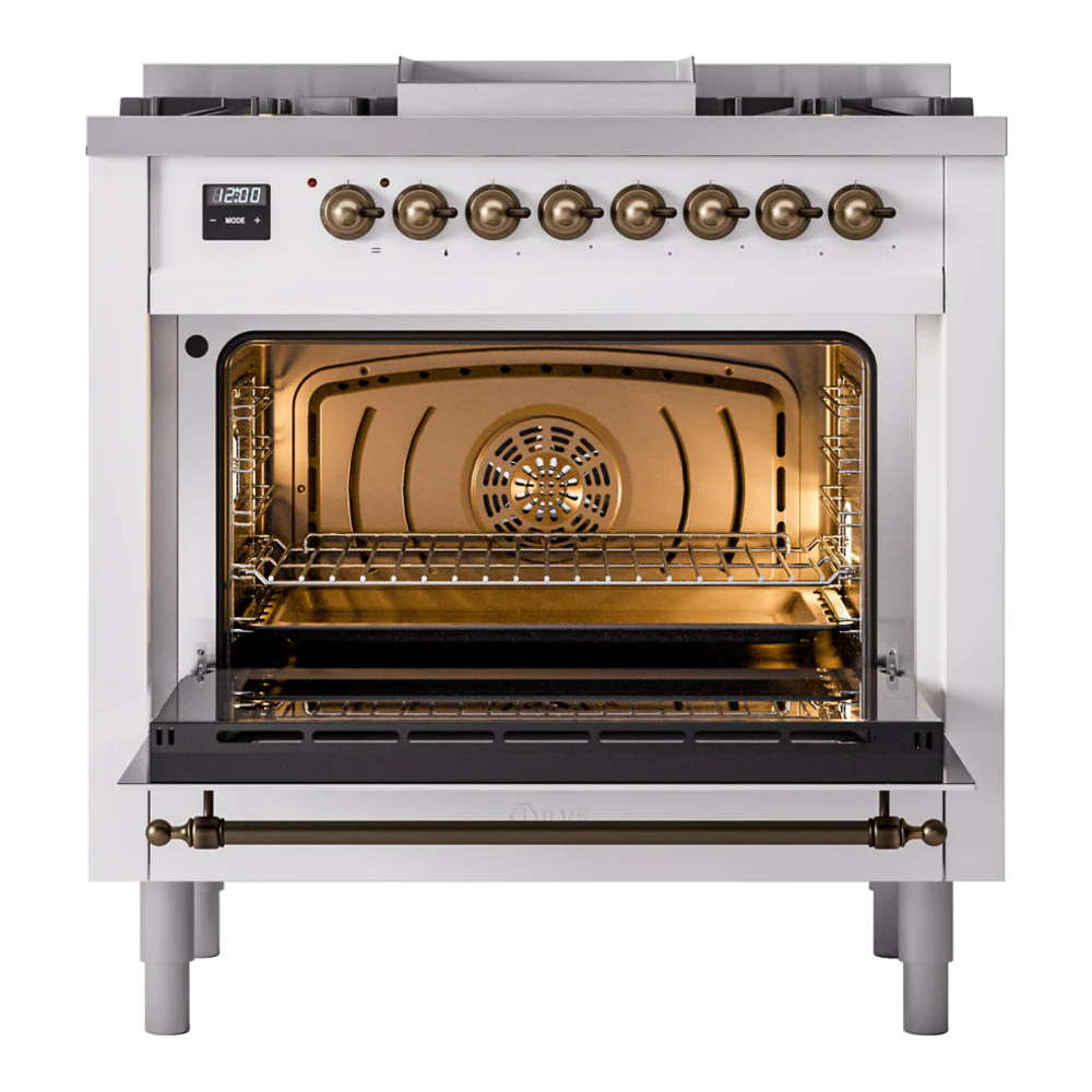 ILVE Nostalgie II 36-Inch Freestanding Natural Gas Dual Fuel Range in Custom RAL with Bronze Trim (UP36FNMPRAB) - Image 3