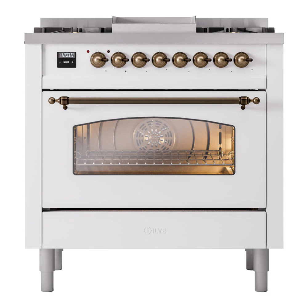 ILVE Nostalgie II 36-Inch Freestanding Natural Gas Dual Fuel Range in Custom RAL with Bronze Trim (UP36FNMPRAB) - Image 4
