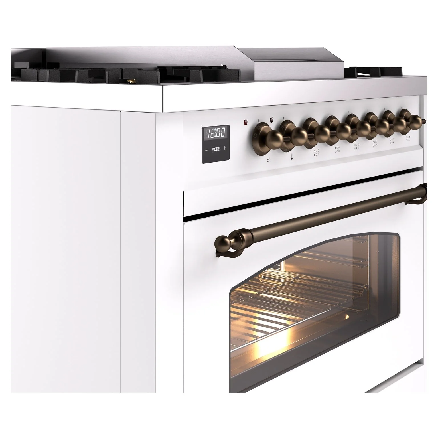 ILVE Nostalgie II 36-Inch Freestanding Natural Gas Dual Fuel Range in Custom RAL with Bronze Trim (UP36FNMPRAB) - Image 5
