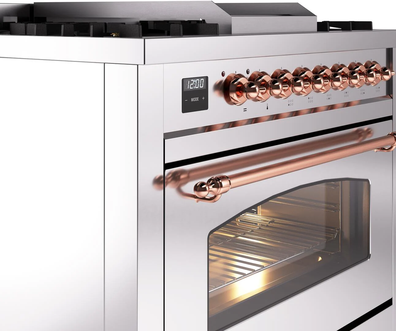 ILVE Nostalgie II 36-Inch Freestanding Natural Gas Dual Fuel Range in Stainless Steel with Copper Trim (UP36FNMPSSP) - Image 5