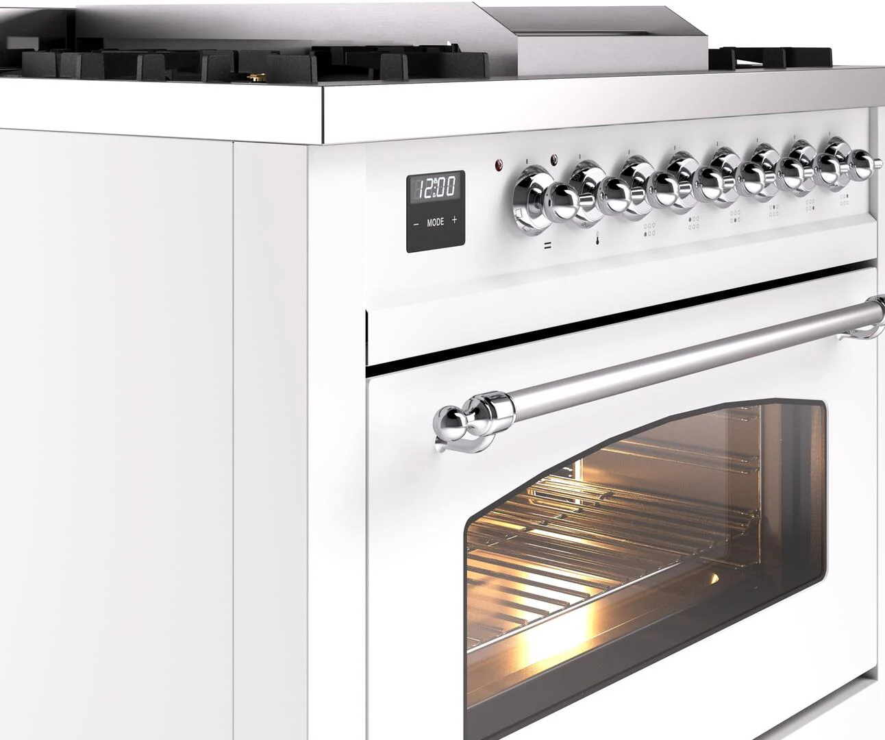 ILVE Nostalgie II 36-Inch Freestanding Natural Gas Dual Fuel Range in White with Chrome Trim (UP36FNMPWHC) - Image 5