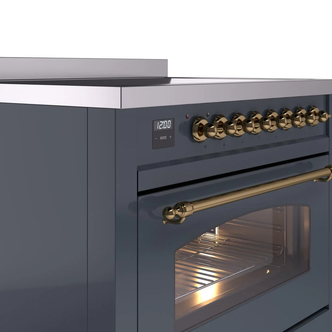 ILVE Nostalgie II 36-Inch Freestanding Electric Induction Range in Blue Grey with Brass Trim (UPI366NMPBGG) - Image 3