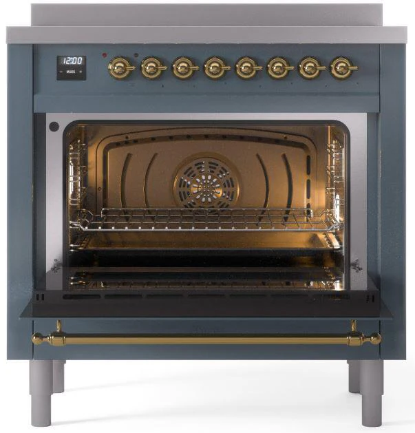 ILVE Nostalgie II 36-Inch Freestanding Electric Induction Range in Blue Grey with Brass Trim (UPI366NMPBGG) - Image 6