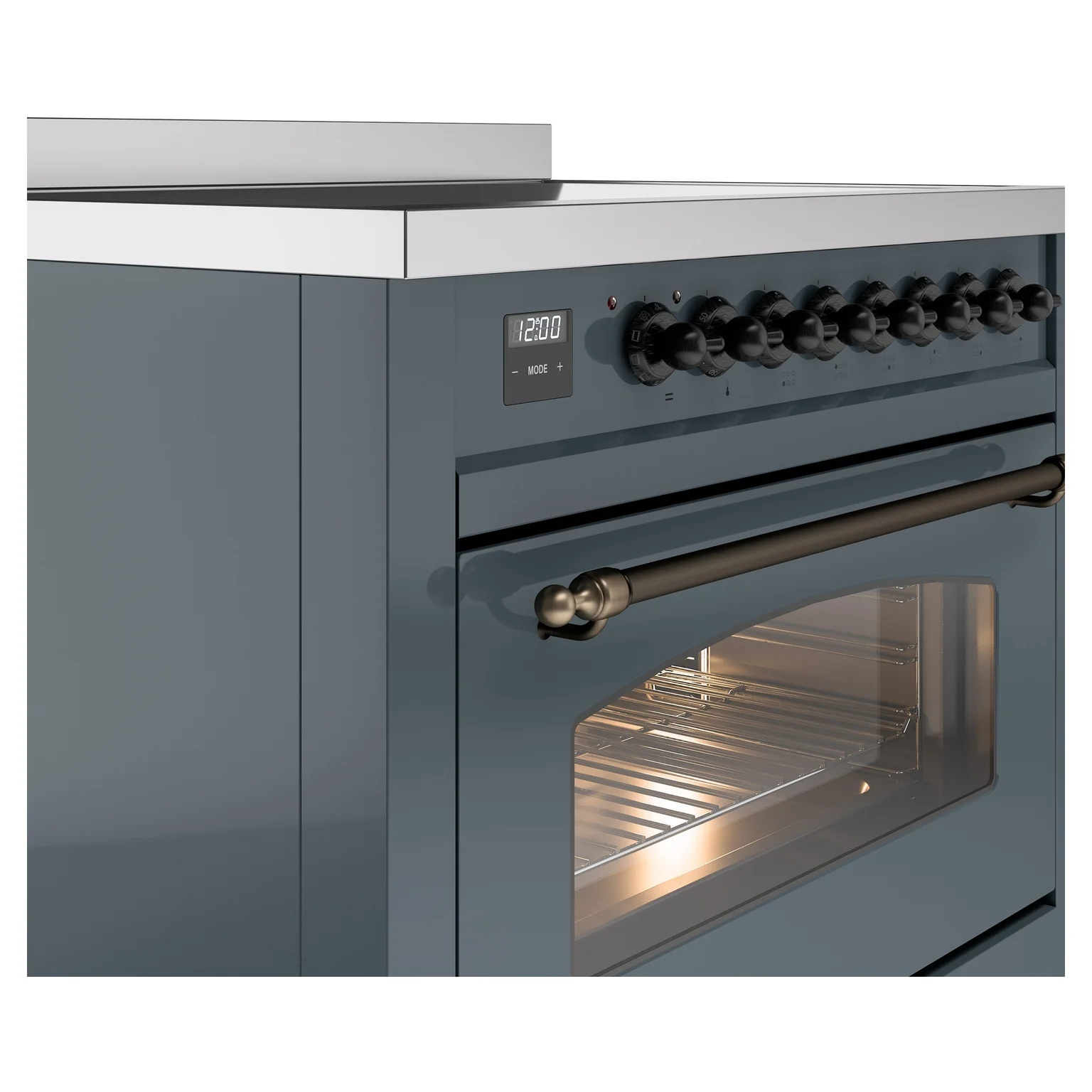 ILVE Nostalgie II 36-Inch Freestanding Electric Induction Range in Blue Grey with Bronze Trim (UPI366NMPBGB) - Image 3