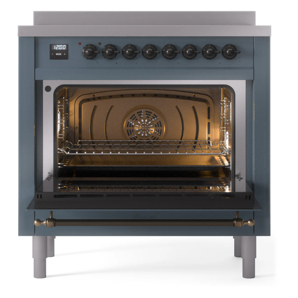 ILVE Nostalgie II 36-Inch Freestanding Electric Induction Range in Blue Grey with Bronze Trim (UPI366NMPBGB) - Image 4