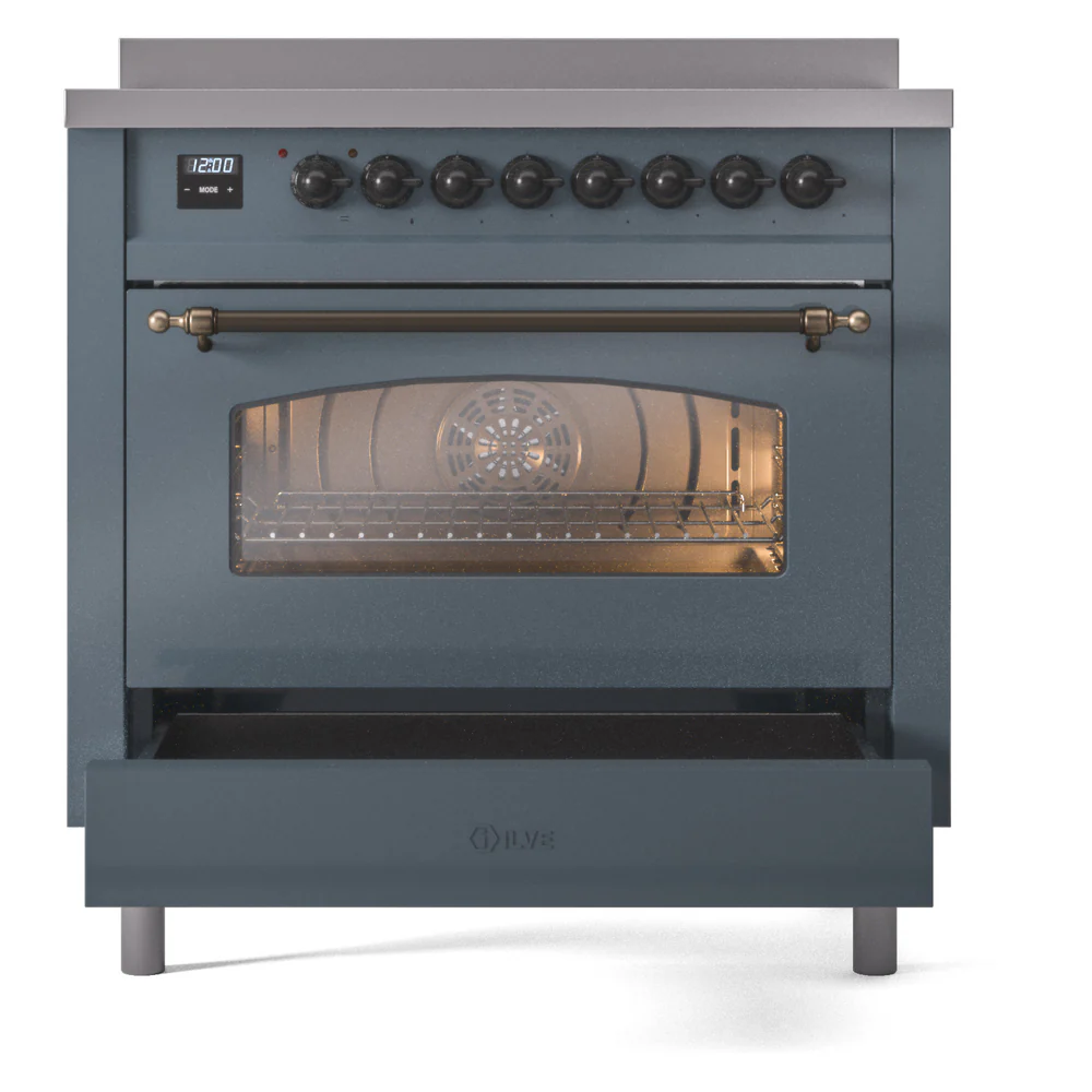 ILVE Nostalgie II 36-Inch Freestanding Electric Induction Range in Blue Grey with Bronze Trim (UPI366NMPBGB) - Image 5
