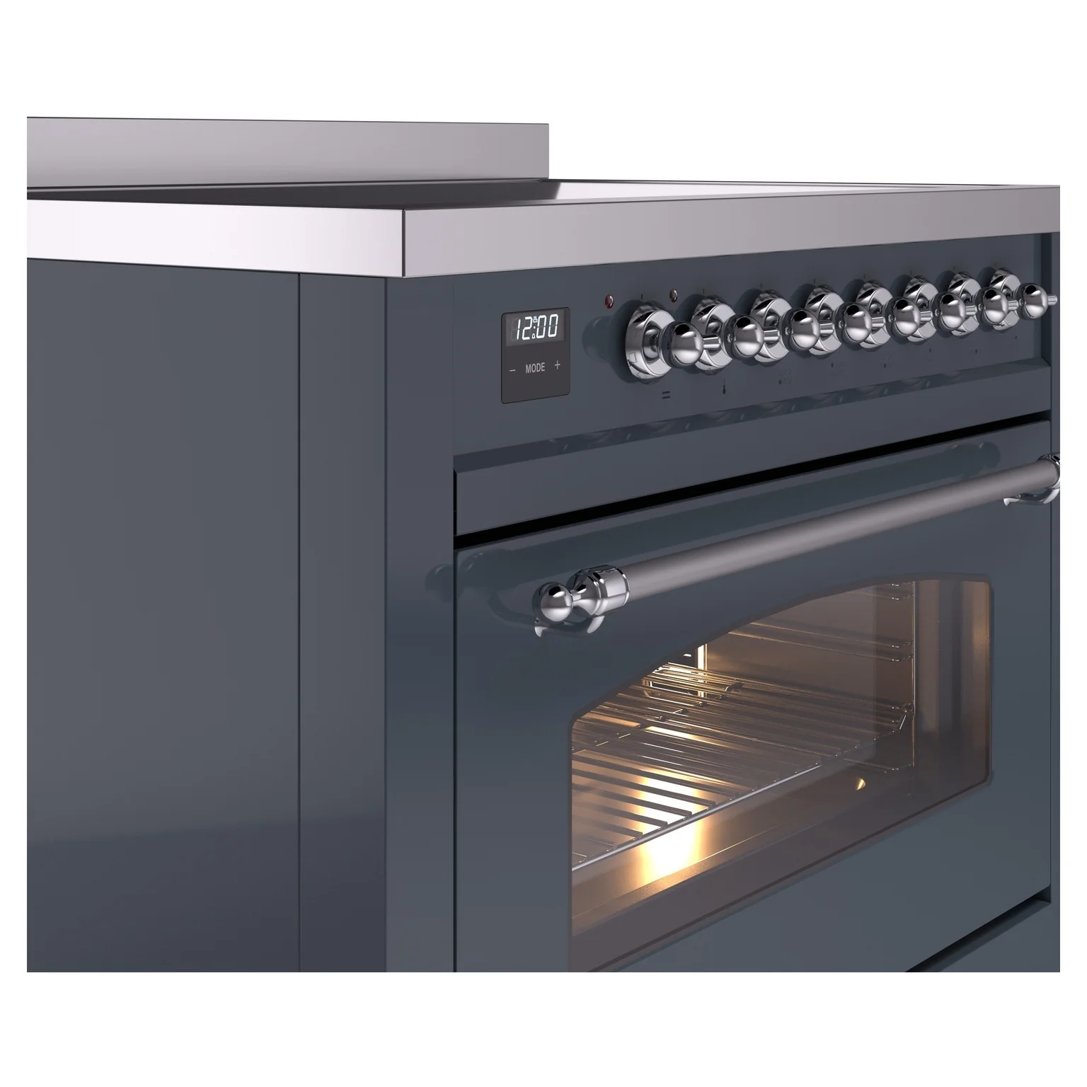 ILVE Nostalgie II 36-Inch Freestanding Electric Induction Range in Blue Grey with Chrome Trim (UPI366NMPBGC) - Image 3
