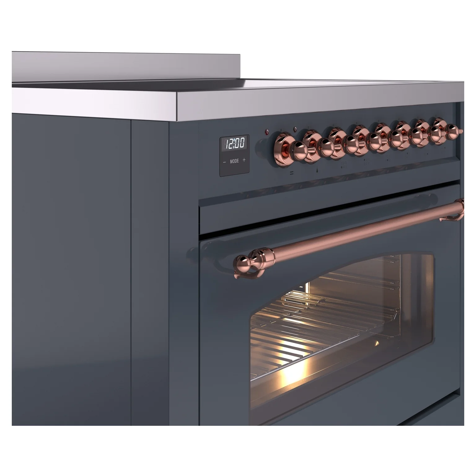 ILVE Nostalgie II 36-Inch Freestanding Electric Induction Range in Blue Grey with Copper Trim (UPI366NMPBGP) - Image 3