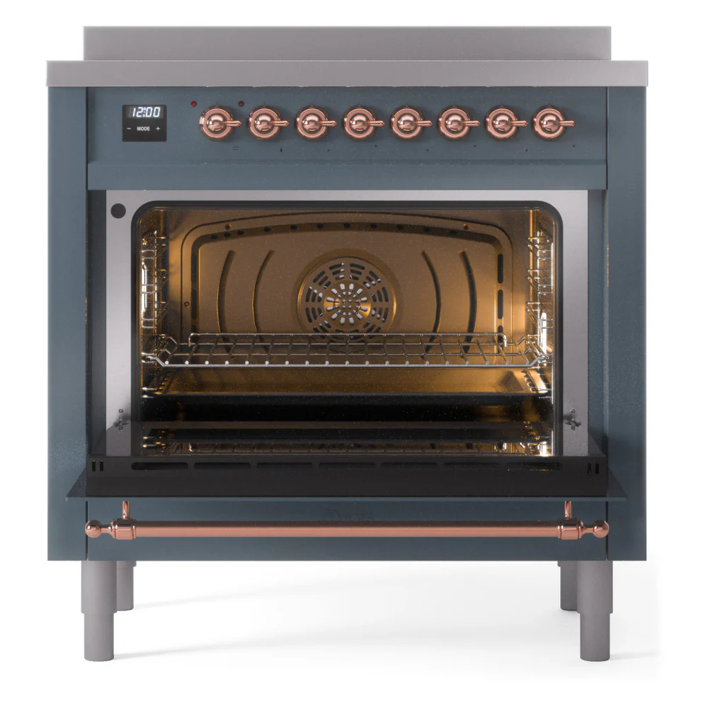 ILVE Nostalgie II 36-Inch Freestanding Electric Induction Range in Blue Grey with Copper Trim (UPI366NMPBGP) - Image 4