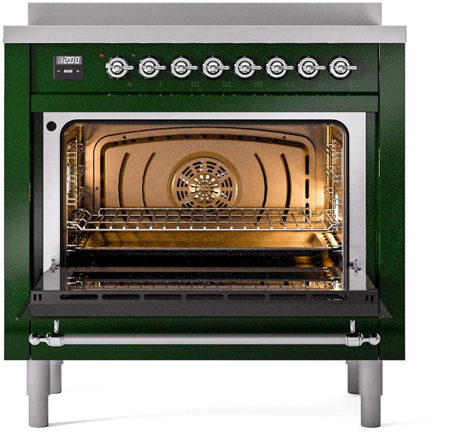 ILVE Nostalgie II 36-Inch Freestanding Electric Induction Range in Emerald Green with Chrome Trim (UPI366NMPEGC) - Image 3