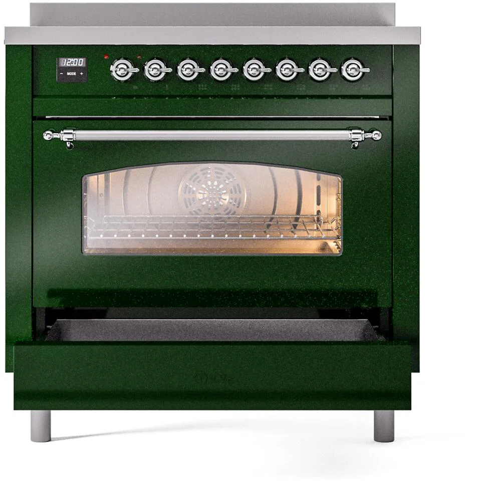 ILVE Nostalgie II 36-Inch Freestanding Electric Induction Range in Emerald Green with Chrome Trim (UPI366NMPEGC) - Image 4