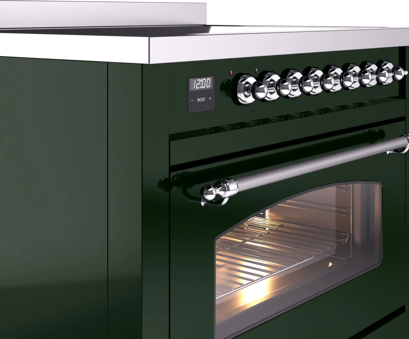 ILVE Nostalgie II 36-Inch Freestanding Electric Induction Range in Emerald Green with Chrome Trim (UPI366NMPEGC) - Image 6
