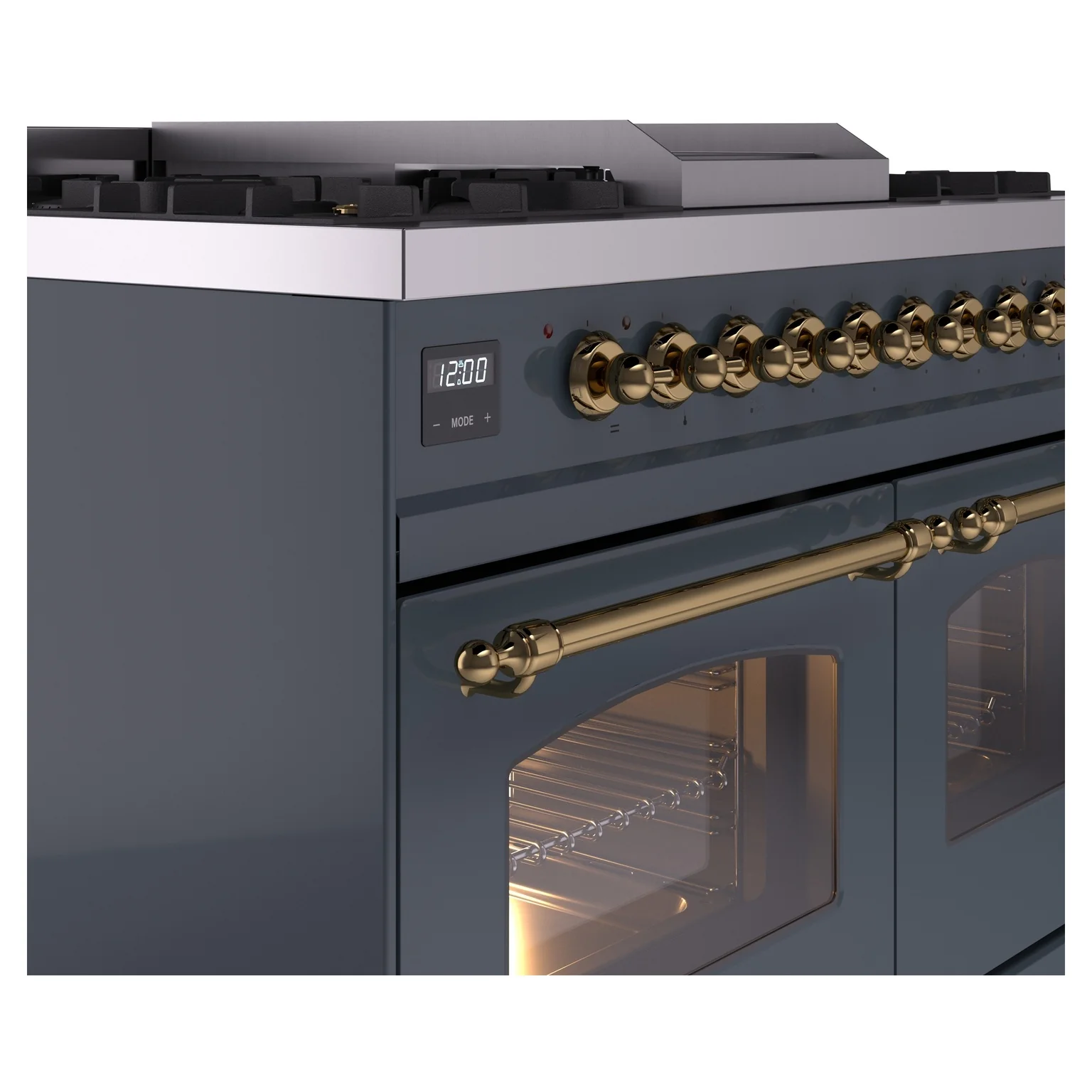 ILVE Nostalgie II 40-Inch Dual Fuel Freestanding Range in Blue Grey with Brass Trim (UPD40FNMPBGGLP) - Image 3