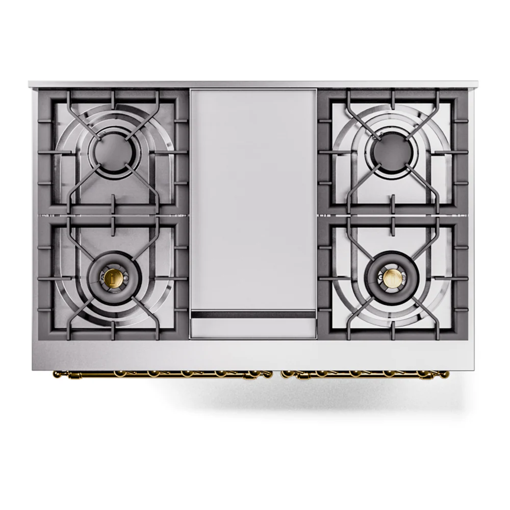 ILVE Nostalgie II 40-Inch Dual Fuel Freestanding Range in Blue Grey with Brass Trim (UPD40FNMPBGGLP) - Image 4