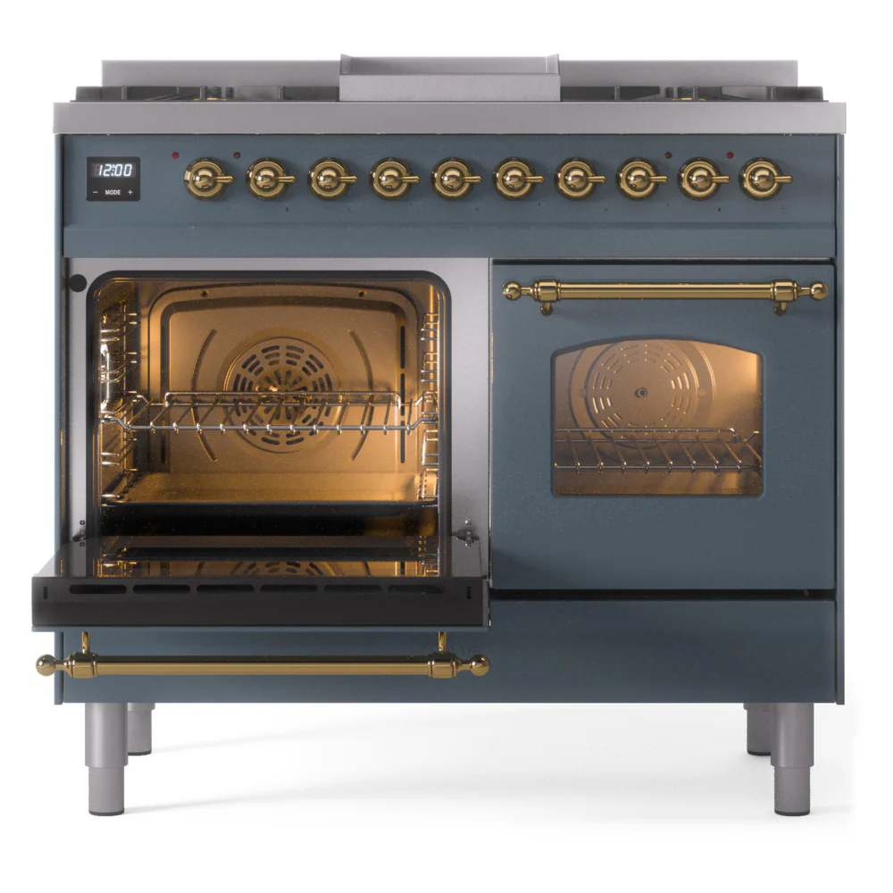 ILVE Nostalgie II 40-Inch Dual Fuel Freestanding Range in Blue Grey with Brass Trim (UPD40FNMPBGGLP) - Image 6