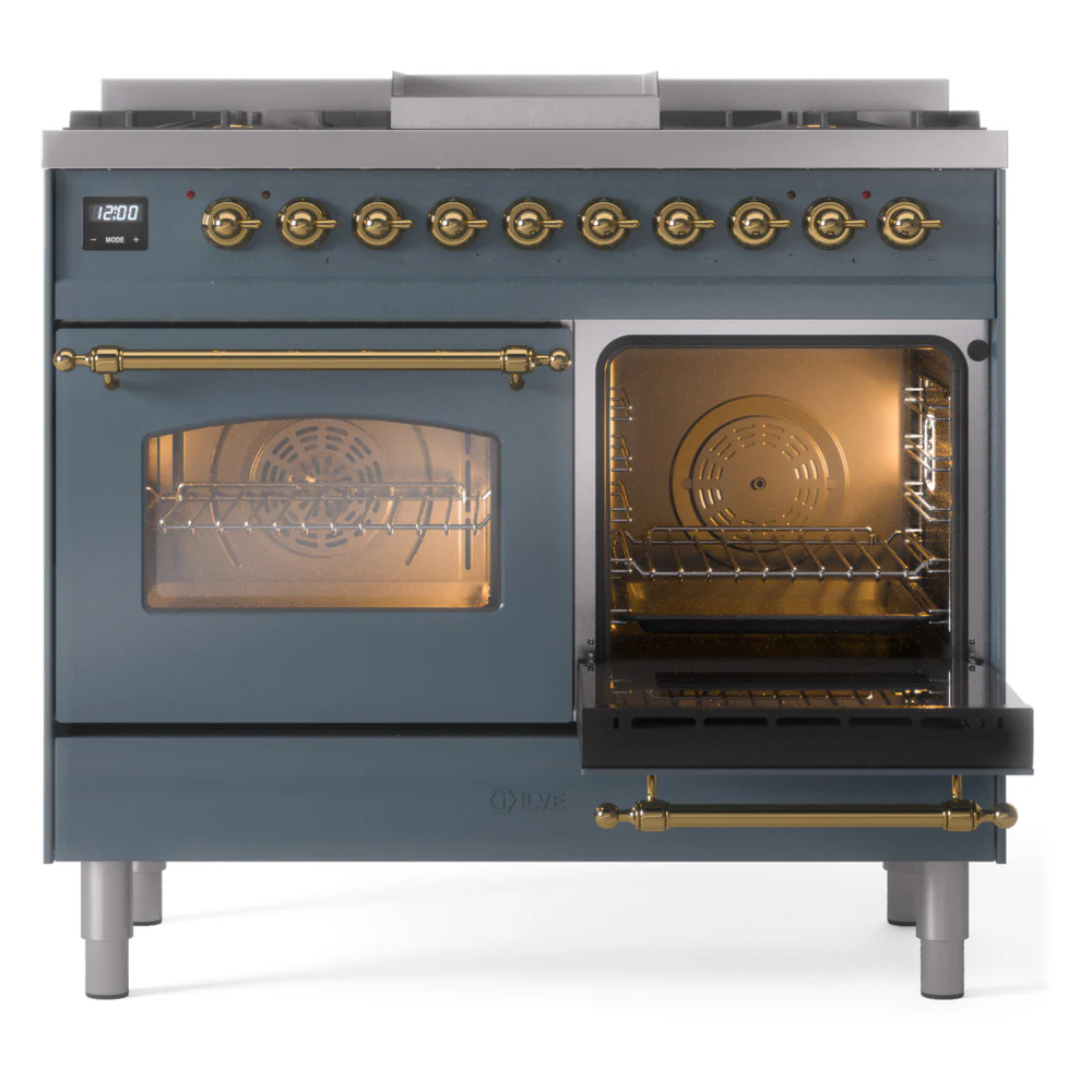 ILVE Nostalgie II 40-Inch Dual Fuel Freestanding Range in Blue Grey with Brass Trim (UPD40FNMPBGGLP) - Image 7