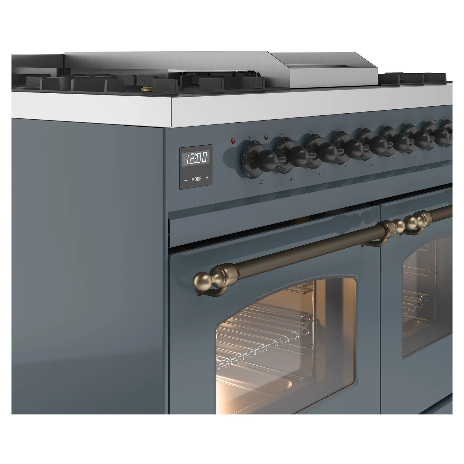 ILVE Nostalgie II 40-Inch Dual Fuel Freestanding Range in Blue Grey with Bronze Trim (UPD40FNMPBGBLP) - Image 3