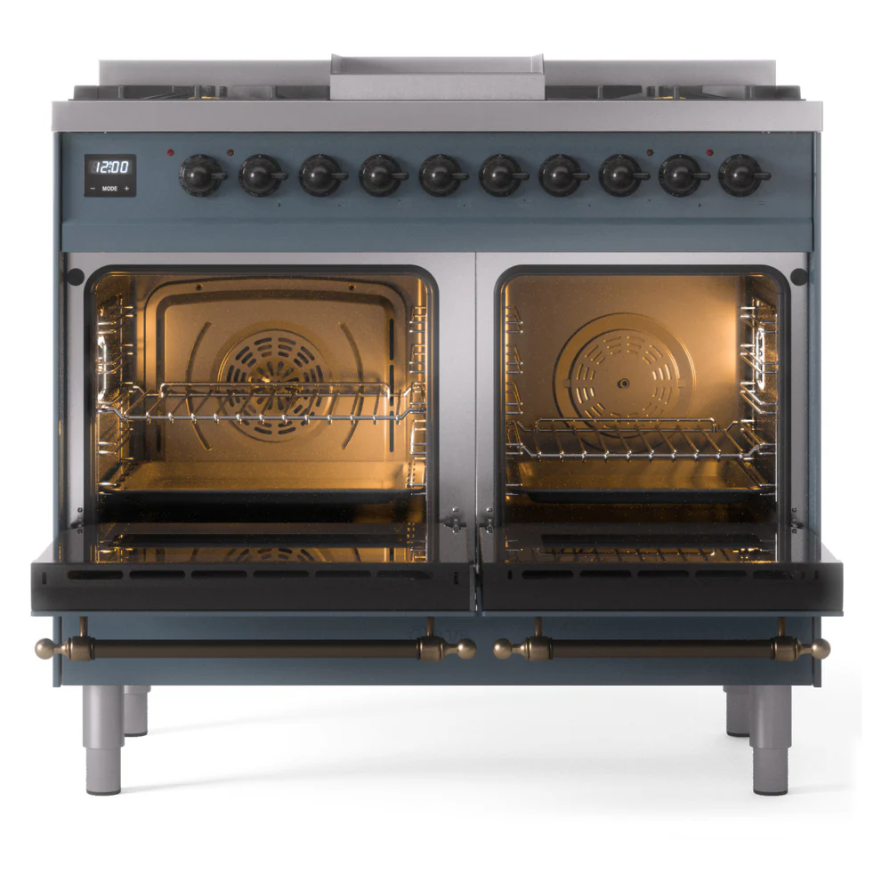 ILVE Nostalgie II 40-Inch Dual Fuel Freestanding Range in Blue Grey with Bronze Trim (UPD40FNMPBGBLP) - Image 4