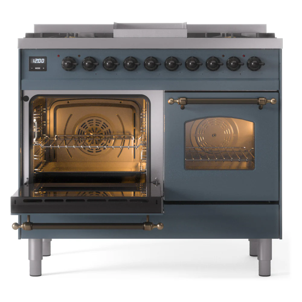 ILVE Nostalgie II 40-Inch Dual Fuel Freestanding Range in Blue Grey with Bronze Trim (UPD40FNMPBGBLP) - Image 5
