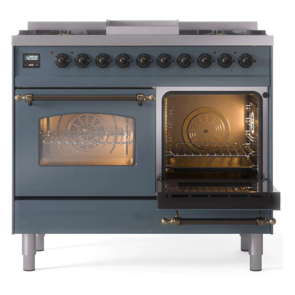 ILVE Nostalgie II 40-Inch Dual Fuel Freestanding Range in Blue Grey with Bronze Trim (UPD40FNMPBGBLP) - Image 6