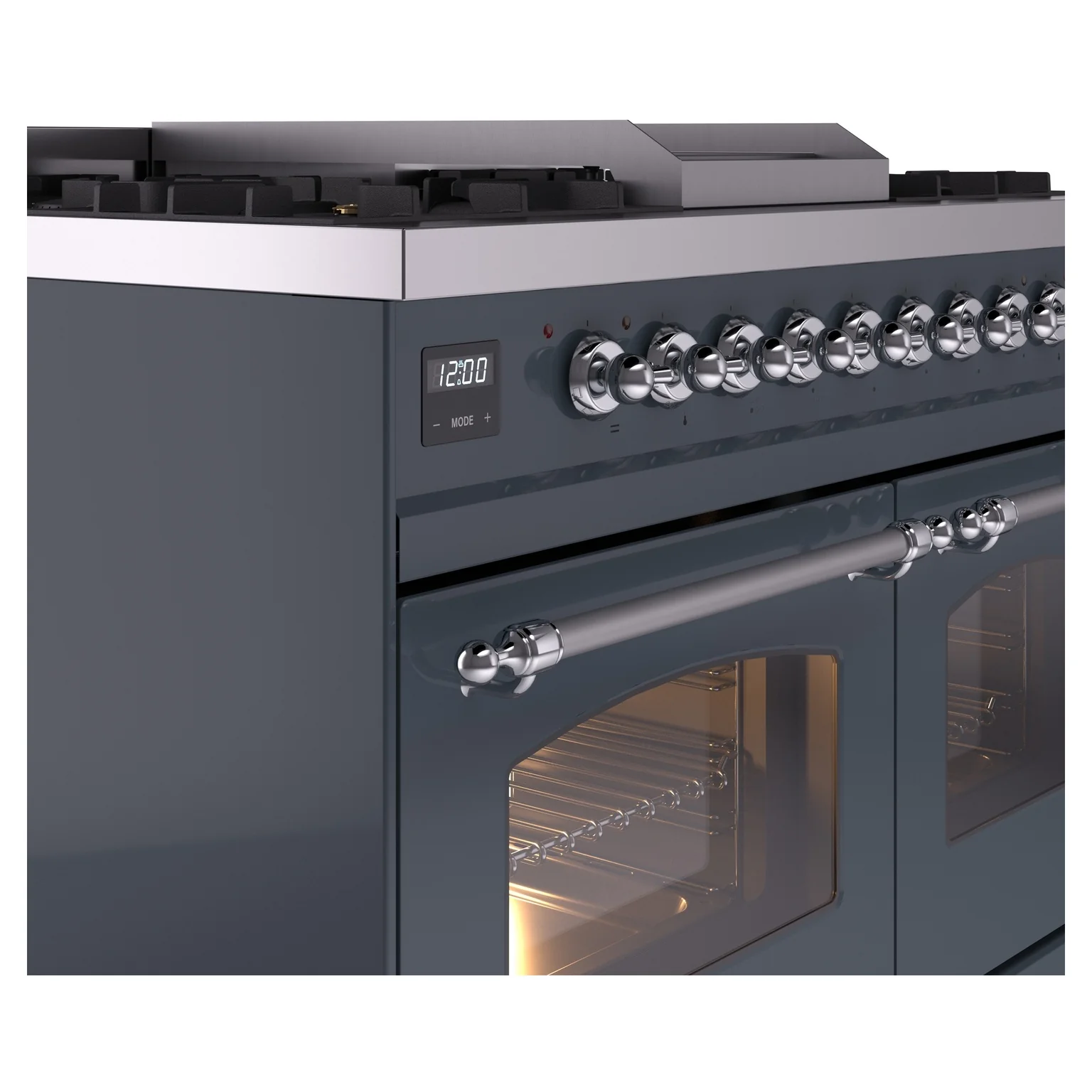 ILVE Nostalgie II 40-Inch Dual Fuel Freestanding Range in Blue Grey with Chrome Trim (UPD40FNMPBGCLP) - Image 3