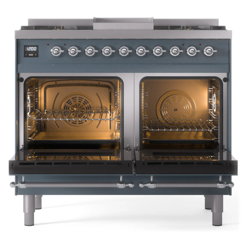 ILVE Nostalgie II 40-Inch Dual Fuel Freestanding Range in Blue Grey with Chrome Trim (UPD40FNMPBGCLP) - Image 5