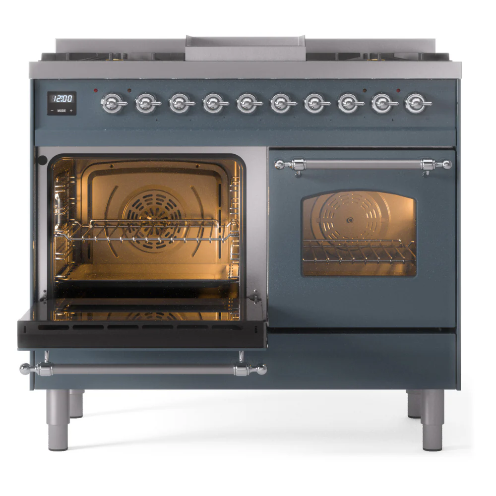 ILVE Nostalgie II 40-Inch Dual Fuel Freestanding Range in Blue Grey with Chrome Trim (UPD40FNMPBGCLP) - Image 6