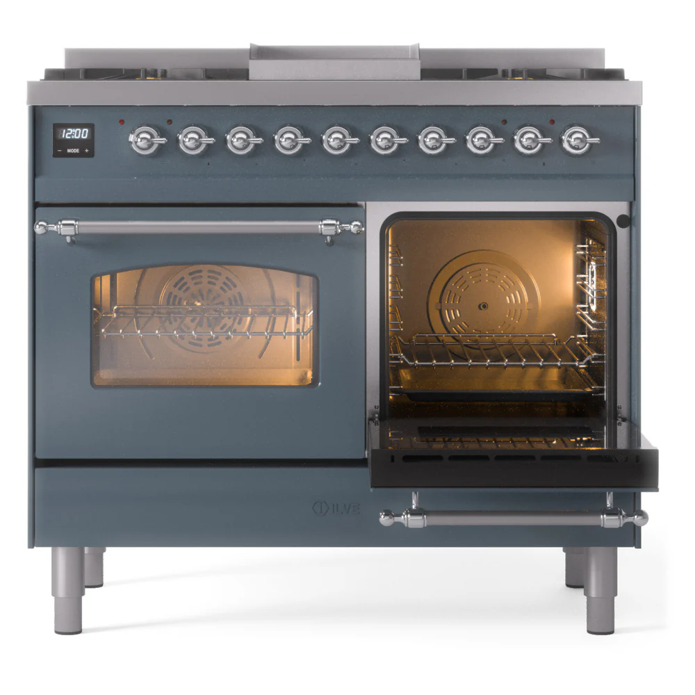 ILVE Nostalgie II 40-Inch Dual Fuel Freestanding Range in Blue Grey with Chrome Trim (UPD40FNMPBGCLP) - Image 7