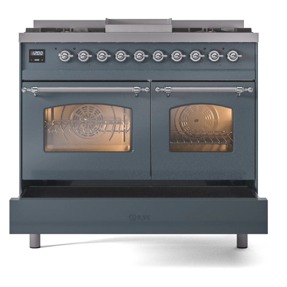 ILVE Nostalgie II 40-Inch Dual Fuel Freestanding Range in Blue Grey with Chrome Trim (UPD40FNMPBGCLP) - Image 8
