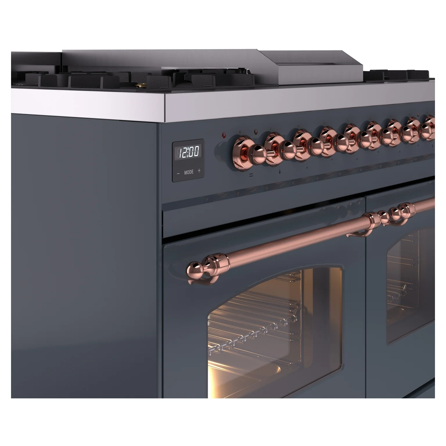 ILVE Nostalgie II 40-Inch Dual Fuel Freestanding Range in Blue Grey with Copper Trim (UPD40FNMPBGPLP) - Image 3