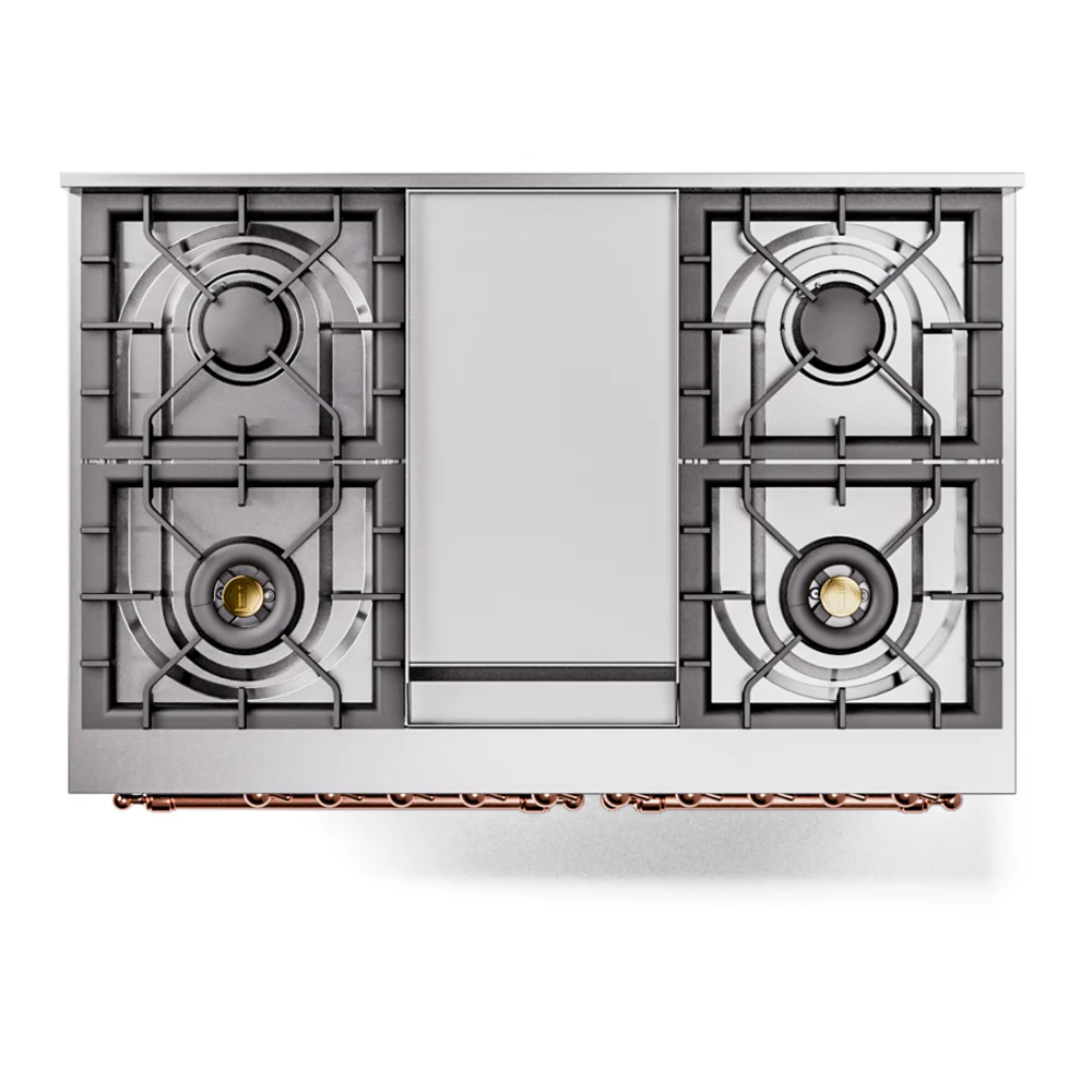 ILVE Nostalgie II 40-Inch Dual Fuel Freestanding Range in Blue Grey with Copper Trim (UPD40FNMPBGPLP) - Image 4