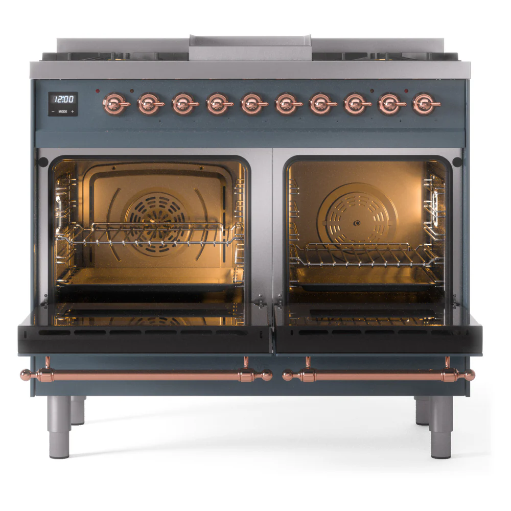 ILVE Nostalgie II 40-Inch Dual Fuel Freestanding Range in Blue Grey with Copper Trim (UPD40FNMPBGPLP) - Image 5