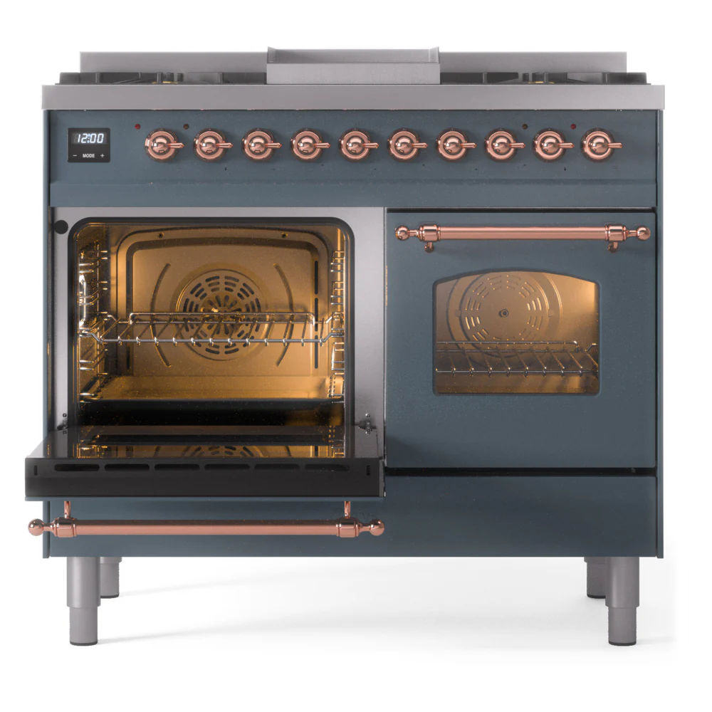 ILVE Nostalgie II 40-Inch Dual Fuel Freestanding Range in Blue Grey with Copper Trim (UPD40FNMPBGPLP) - Image 6