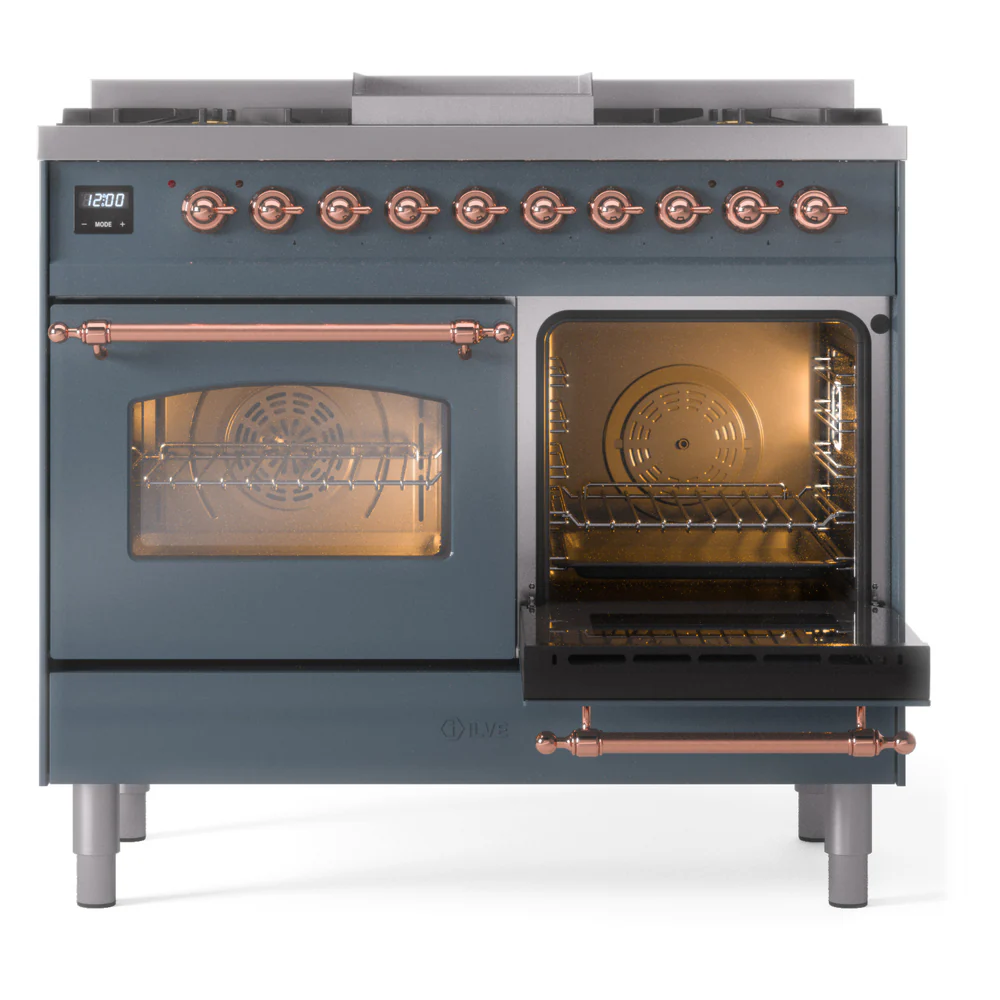 ILVE Nostalgie II 40-Inch Dual Fuel Freestanding Range in Blue Grey with Copper Trim (UPD40FNMPBGPLP) - Image 7