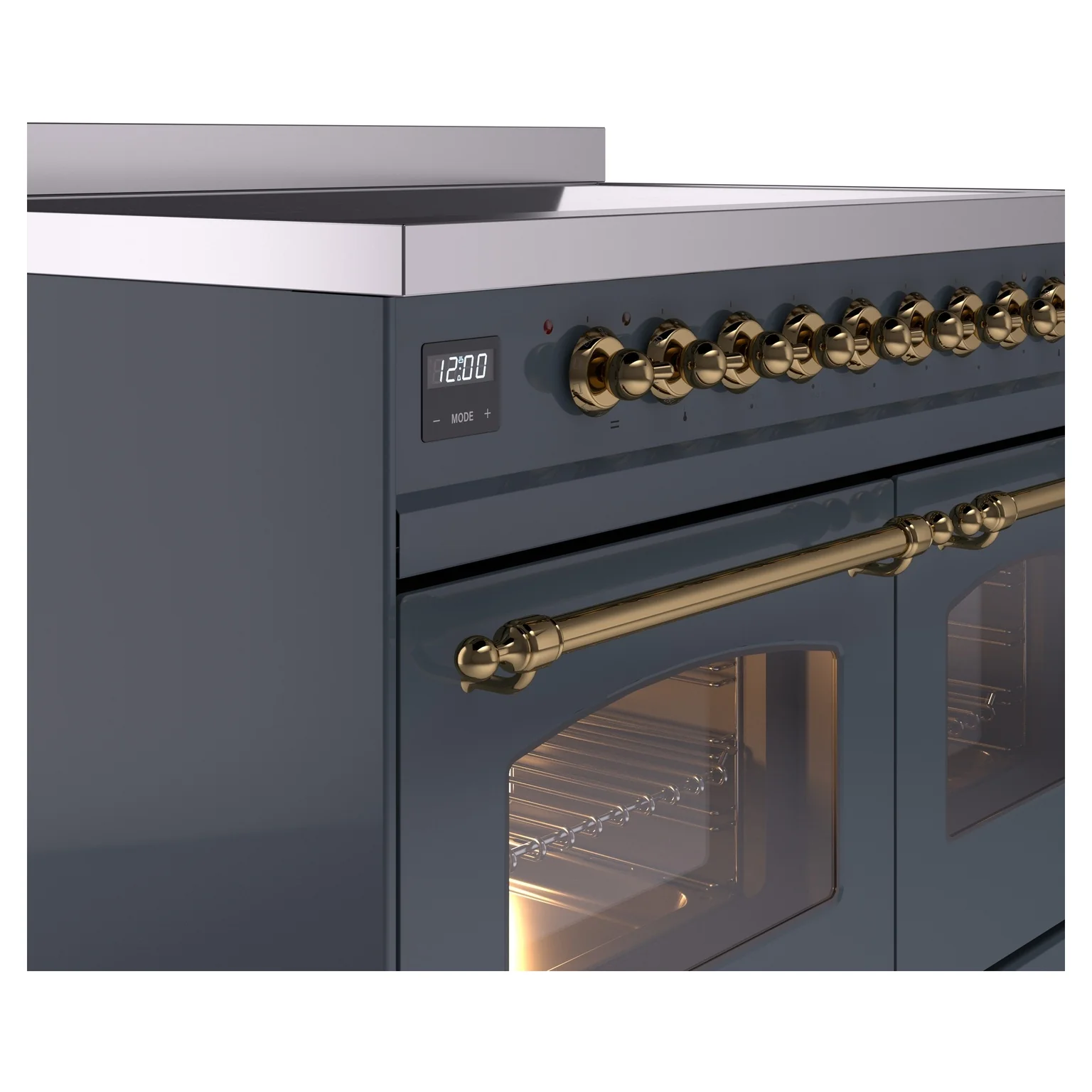 ILVE Nostalgie II 40-Inch Freestanding Electric Induction Range in Blue Grey with Brass Trim (UPDI406NMPBGG) - Image 3