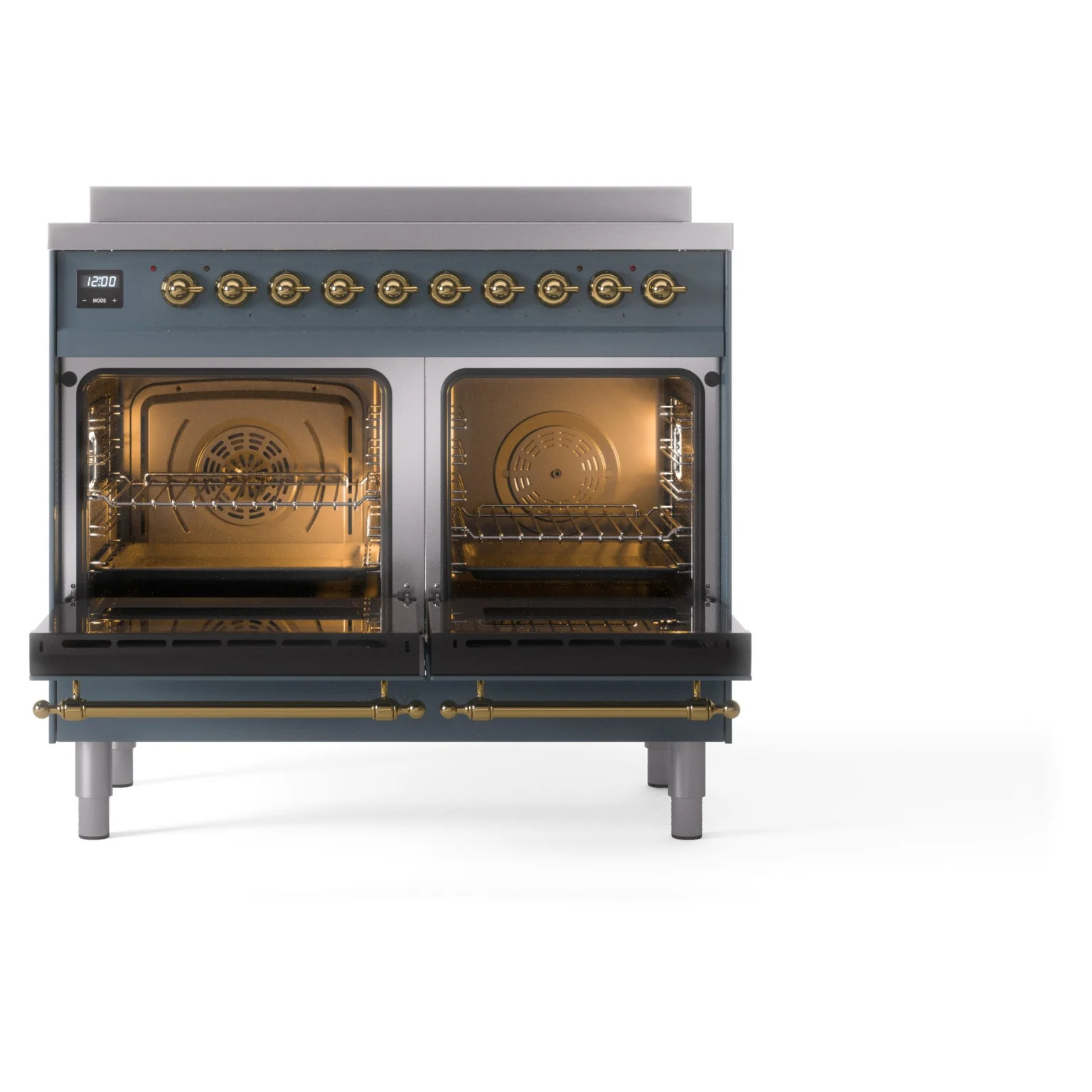 ILVE Nostalgie II 40-Inch Freestanding Electric Induction Range in Blue Grey with Brass Trim (UPDI406NMPBGG) - Image 4