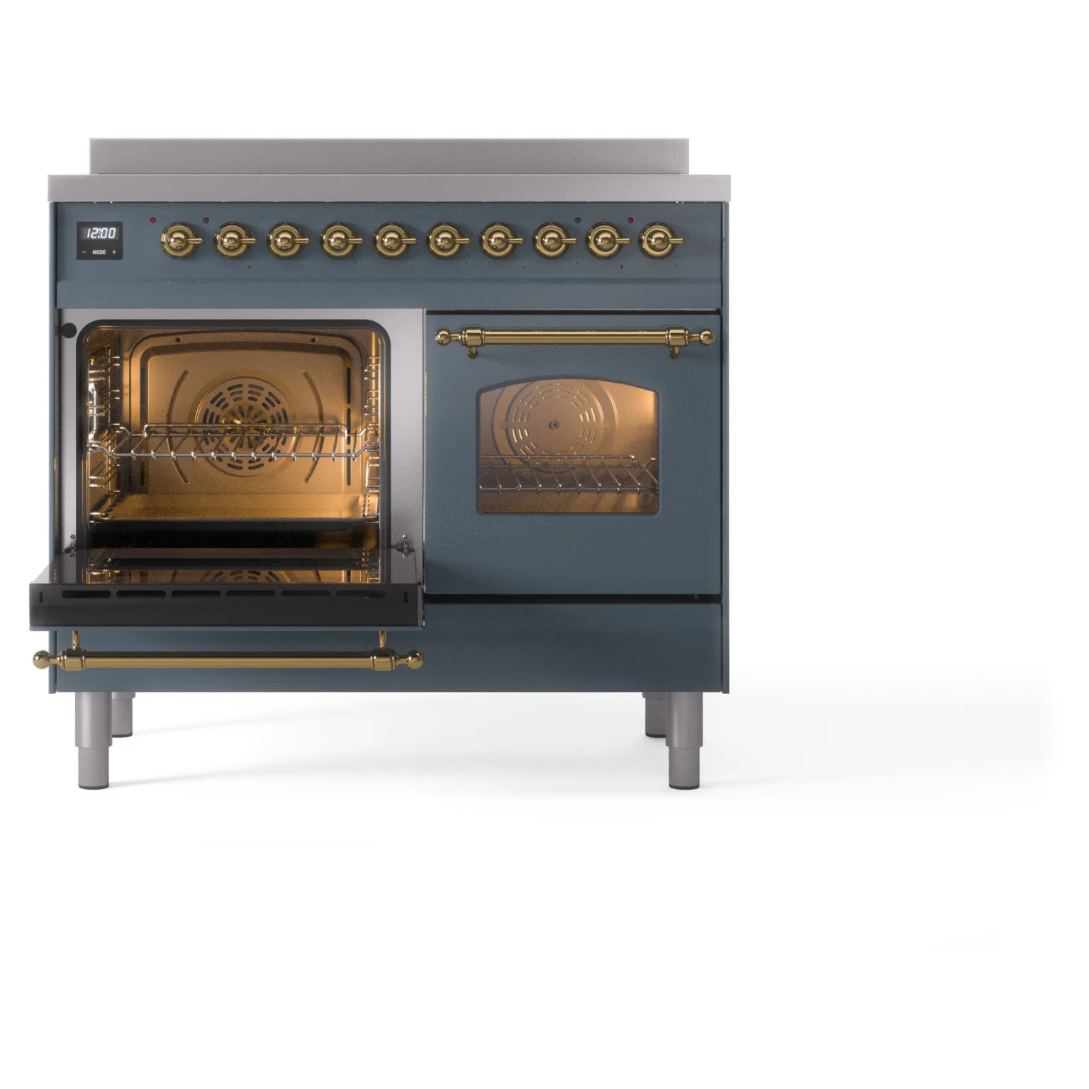 ILVE Nostalgie II 40-Inch Freestanding Electric Induction Range in Blue Grey with Brass Trim (UPDI406NMPBGG) - Image 5