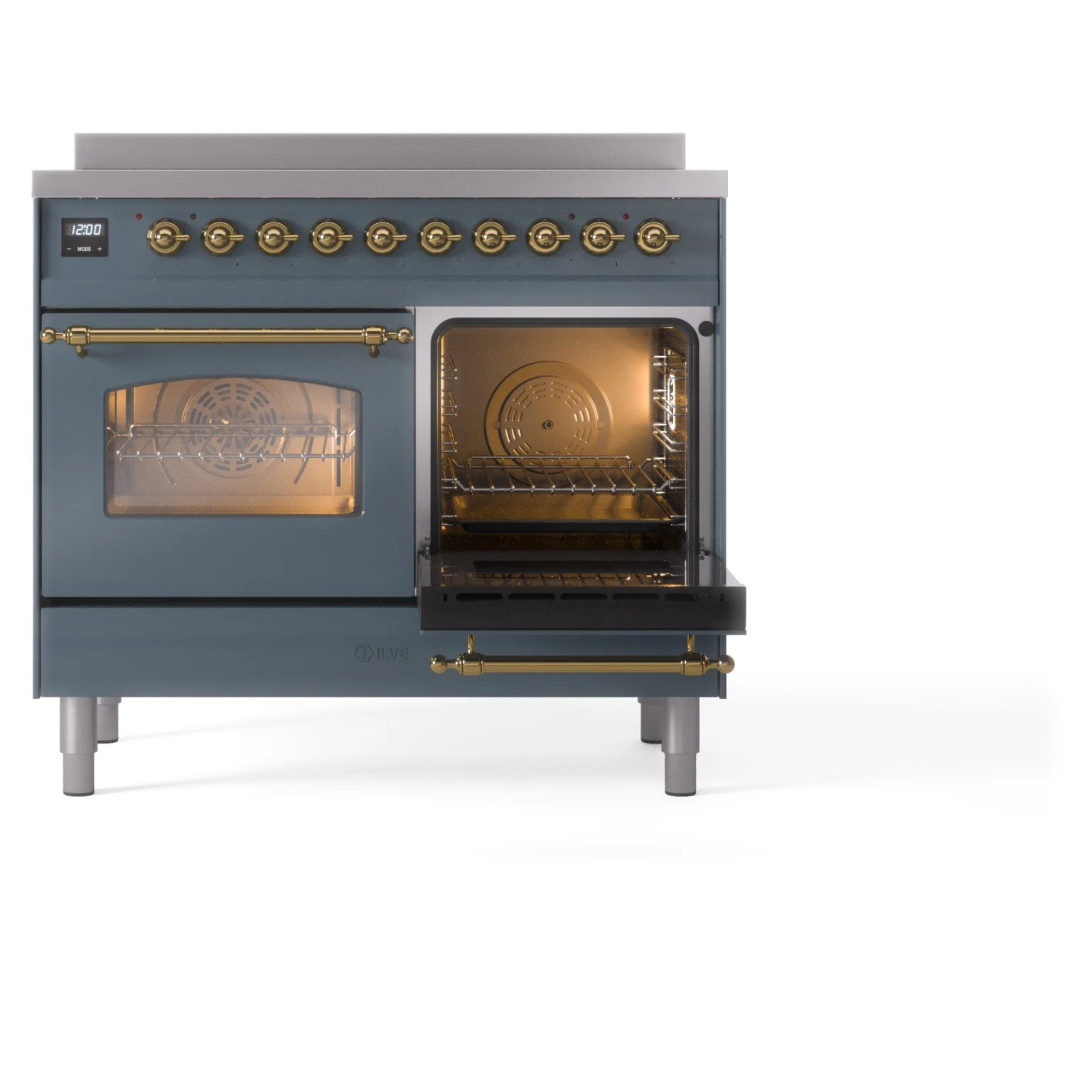 ILVE Nostalgie II 40-Inch Freestanding Electric Induction Range in Blue Grey with Brass Trim (UPDI406NMPBGG) - Image 6