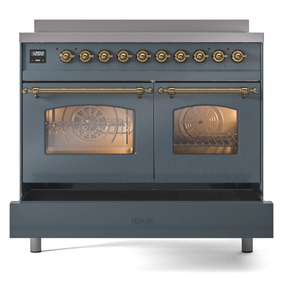 ILVE Nostalgie II 40-Inch Freestanding Electric Induction Range in Blue Grey with Brass Trim (UPDI406NMPBGG) - Image 7