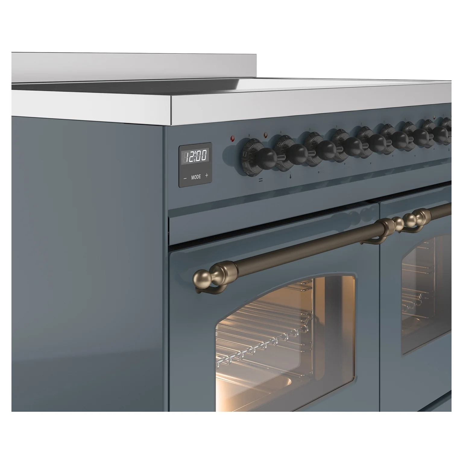 ILVE Nostalgie II 40-Inch Freestanding Electric Induction Range in Blue Grey with Bronze Trim (UPDI406NMPBGB) - Image 3