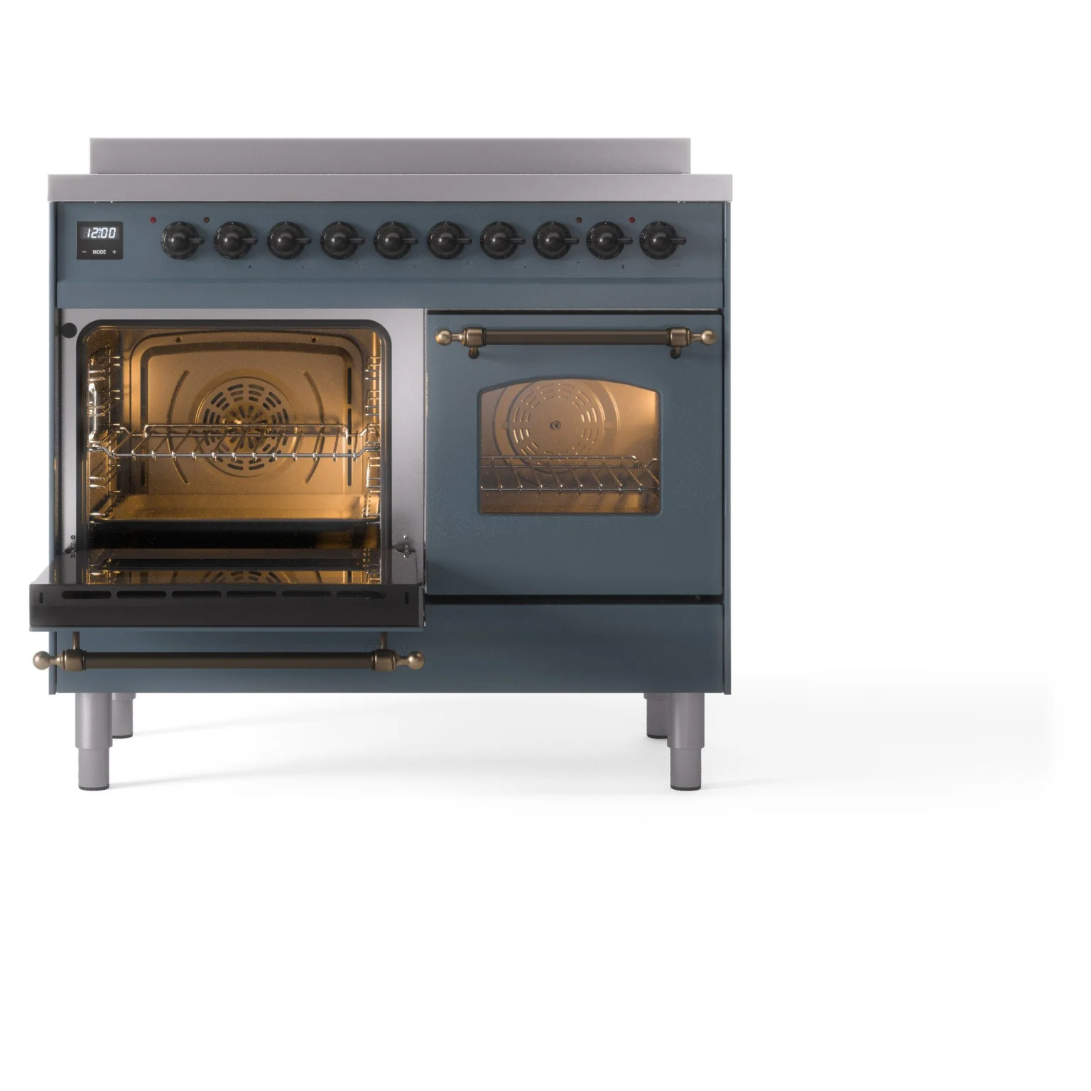ILVE Nostalgie II 40-Inch Freestanding Electric Induction Range in Blue Grey with Bronze Trim (UPDI406NMPBGB) - Image 5